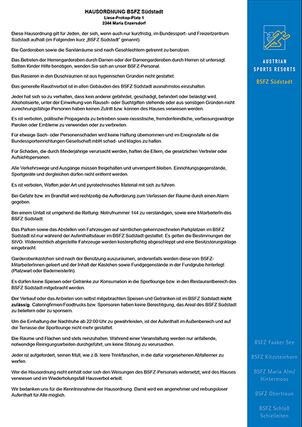 Hausordnung BSFZ Südstadt